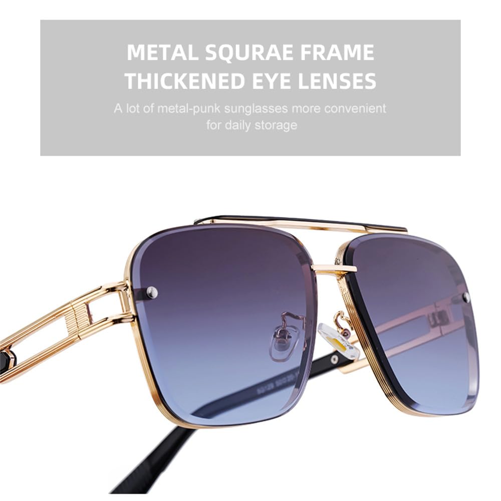 Gafas de sol de gran tamaño con montura de metal cuadrada retro para hombre y mujer, gafas de sol de doble haz para hombre, gafas protectoras UV400