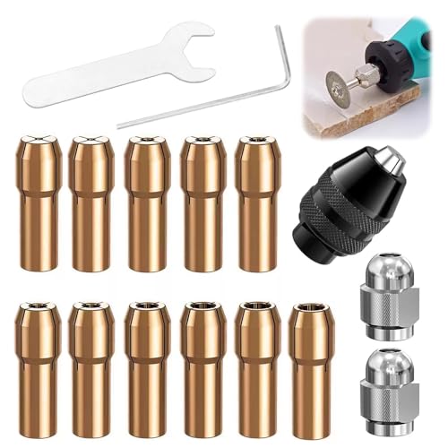 16 Pièces Mandrin Compatible avec Dremel, Accessoires pour Outil Rotatif, 0,5mm à 3,2mm Remplacement 4485, 4486 Pince de Serrage en Laiton Écrou Metal, Mandrins en Laiton de Précision