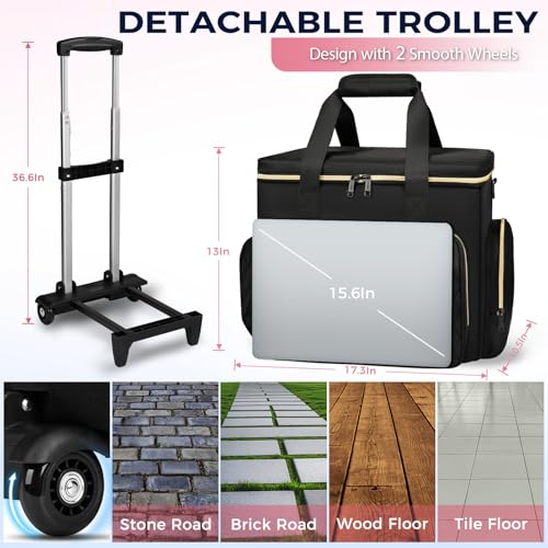 Ytonet Rolling Teacher Bag, 15.6 Inch Rolling Laptop Bag with Detachable Dolly & File Teacher Tote, Large Roller Briefcase for Women Teaching Office Work Craft Nurse, Black3