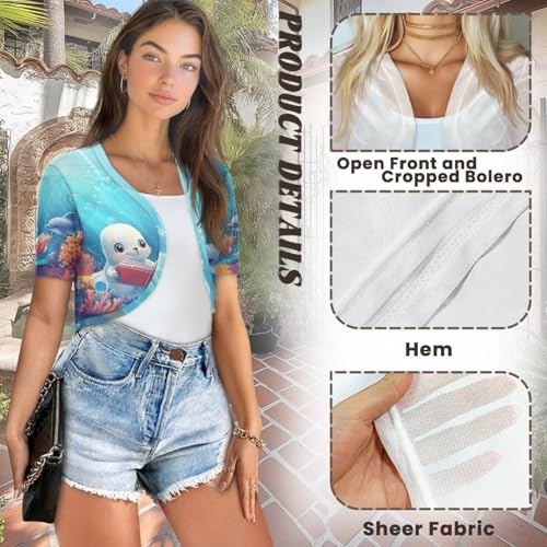 Image of Women's Shrug Short Sleeve Bolero Open Front Knit Party Tulle Cardigan Cropped Cardigan Shoulder Cover Up