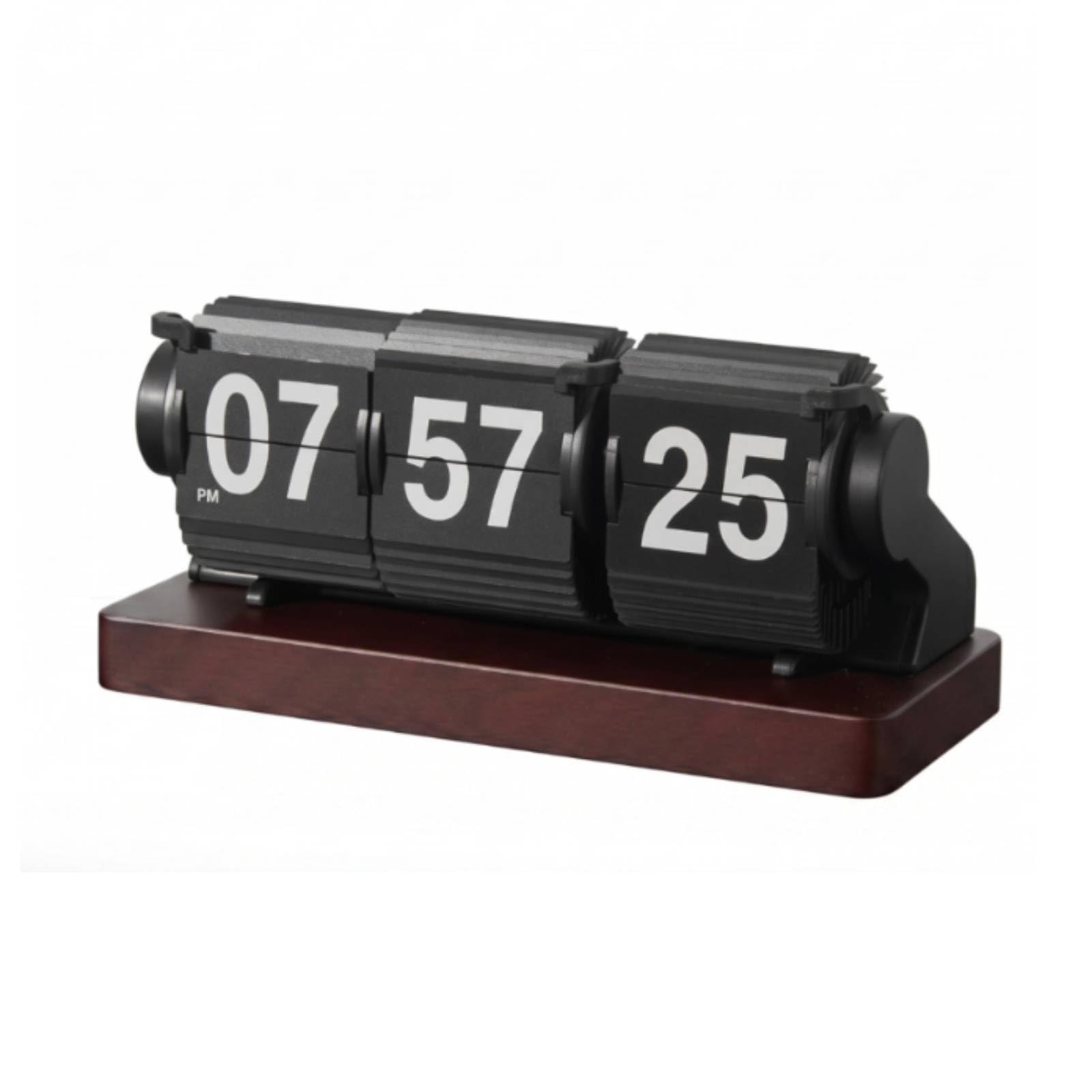 predolo Orologio da Scrivania Orologio Flip Orologio da Tavolo Timer da Ufficio Accessorio Minimal in PVC E Legno con Display a Cartellini Adatto per Scrivania Postazione Lavoro Casa, Nero