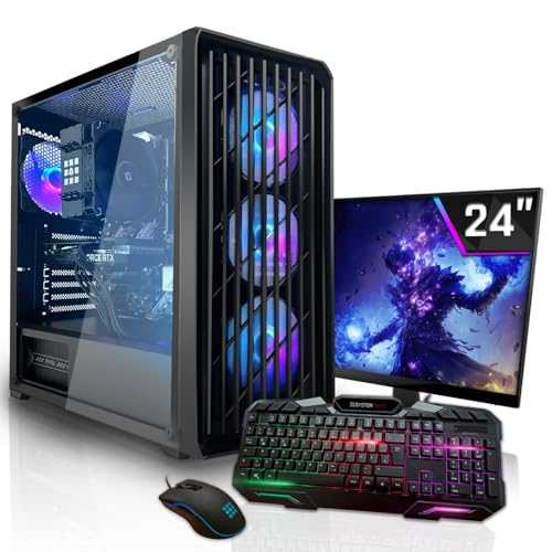 SYSTEMTREFF Gaming Komplett PC Set AMD Ryzen 7 5700X 8x4.6GHz | Nvidia RTX 5060 Ti 8GB | 1TB M.2 NVMe | 32GB DDR4 RAM | Windows 11 | 24 TFT Monitor | Desktop Paket Computer für Gamer, Gaming