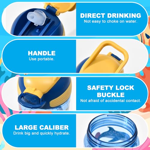 MHwan Kinder-Wasserflaschen, 550 ml, robust und bruchsicher, auslaufsicher, Wasserflasche für Kinder mit Strohhalm, BPA-frei, schöne Jungen Mädchen Wasserflaschen für Schule, Reisen, tragbare