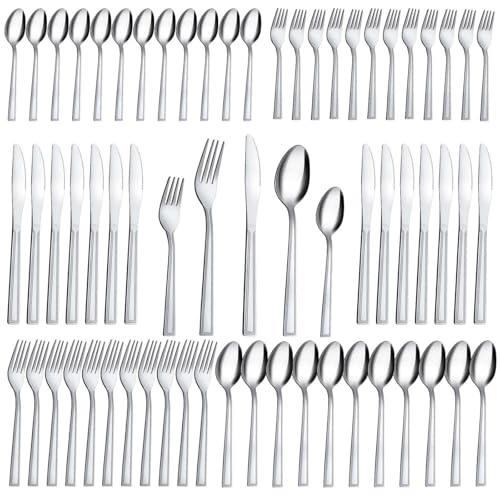 Hunnycook 60-Piece Silverware Set - 12 Stainless Steel Silverware Set, Include Spoons and Forks Set, Mirror Polished, Dishwasher Safe, Cutlery Set for Home Kitchen Restaurant