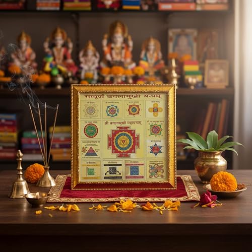 Image of CRAFT QUEST Shri Shree sampoorn sampurna baglamukhi bagulamukhi Yantra (Golden, 8 X 8 Inches)