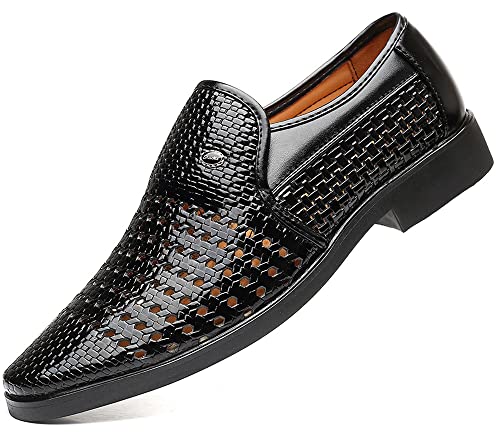 Santimon Men's Woven Casual Slip On Loafers Leather Dress Pointed Toe Derby Walking Breathable Comfort Shoes