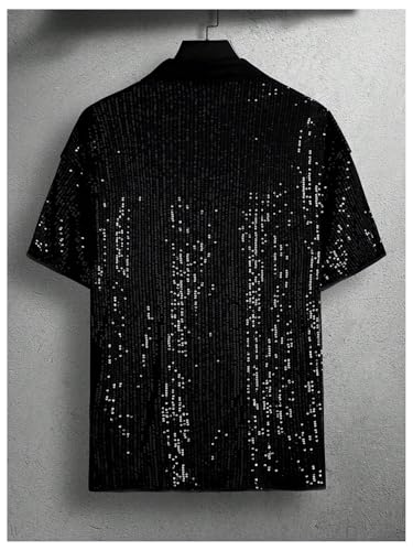 Men's Sequin Button Down Shirts Sparkle 70s Disco Short Sleeve Party Shirt Tops2