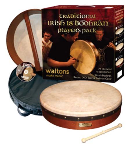 Waltons Bodhrán 18" (Standard Brown) - Handcrafted Irish Instrument - Crisp & Musical Tone - Hardwood Beater Included w/Purchase