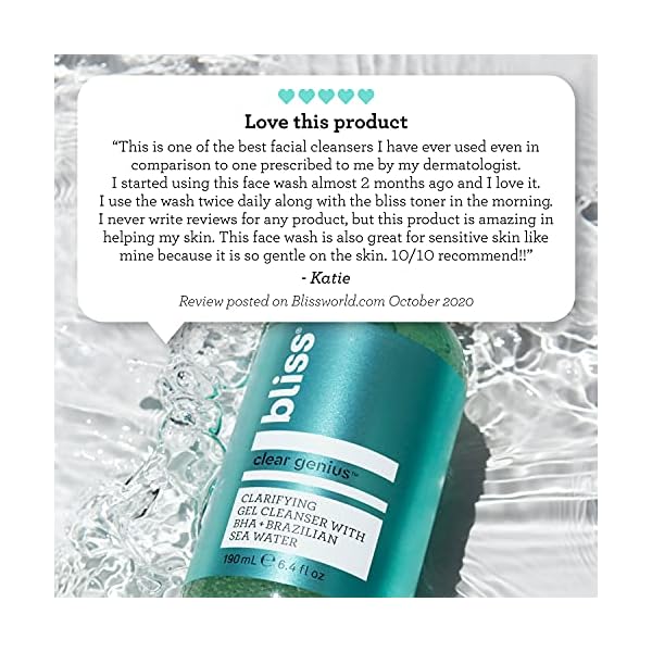 Bliss Clear Genius Clarifying Gel Cleanser â 6.4 Fl Oz â Salicylic Acid BHA to Purify Pores, Remove Excess Oil & Dirt â Non-Drying, Vegan & Cruelty-Free â Tea Tree Scent â Suitable For All Skin Types