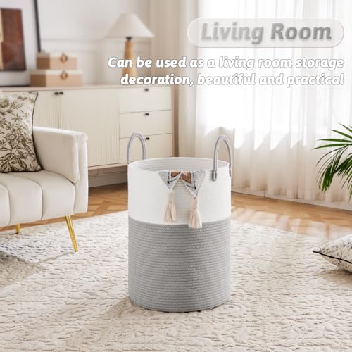 Image of Artfeel Laundry Basket,Woven Cotton Rope Laundry Hamper,40L for Decorative Storage of Dirty Clothes,Toys and Blankets in Bathroom,Baby Room and Living Room