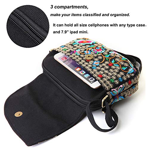 Embroidered Women Crossbody Bag, Vintage Flip Messenger Bags for Basics - Thumbnail 5