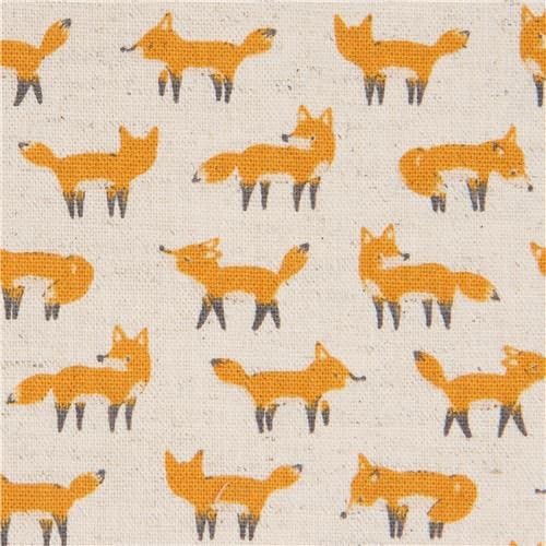 Natural Color Small Fox Animal Laminate Fabric by Kokka (per 0.5 Yard Units)