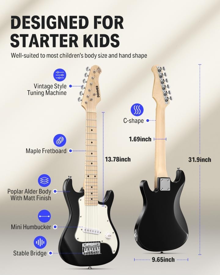 Miniatura 2 de Donner DSJ-100 - Kit de guitarra eléctrica para niños de 30 pulgadas, para principiantes, pequeña guitarra eléctrica de estilo ST, en paquete de