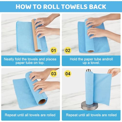 Image of DOCAT Microfiber Cleaning Cloth Roll 25x25 cm, Reusable and Washable Tear-Away Kitchen Towel Roll, Very Soft Cleaning Cloths for Home, Kitchen, Office, Electronics, Car Cleaning (Blue, 50 Pack)