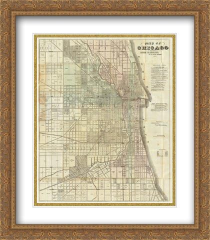 1857 Map of Chicago 2x Matted 28x32 Large Gold Ornate Framed Art Print by The Cityscape Art Print Series
