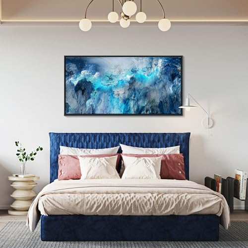 Image of Mofutinpo Large Abstract Canvas Art | Framed Modern Contemporary Wall Decor for Living Room, Bedroom, and Office | Blue Abstract Wall Pictures| Home Decorations Artwork for Walls 24 x48in
