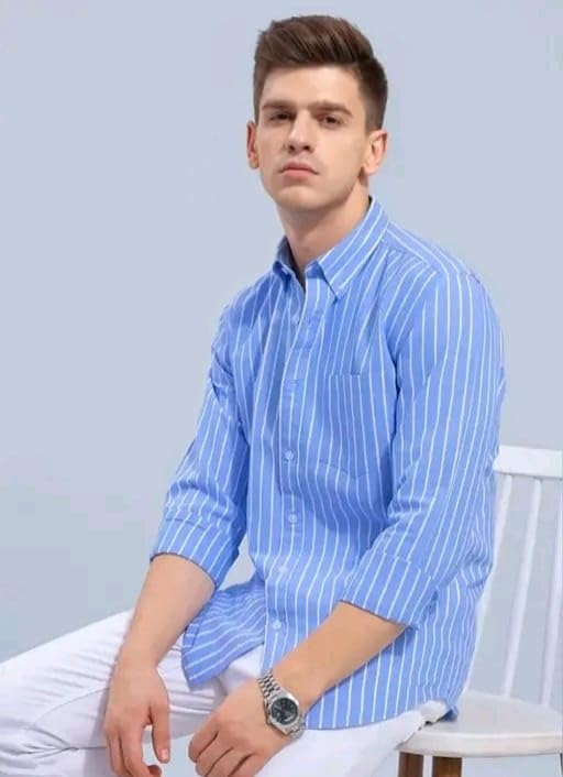 Image of Men's Cotton Casual Printed Striped Stylish Shirt for Men