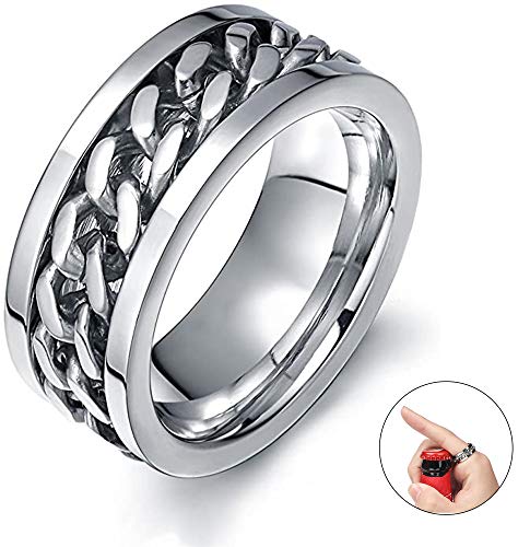 Spinner Fidget Rings Chain Rotation Ring for Men 8MM Stainless Steel Intertwine Rings Motorcycle Silver Biker Bicycle Chain Ring Cool Punk Rock Bands Male Boys Jewelry Gifts for Men Father ï¼Multiple Sizesï¼
