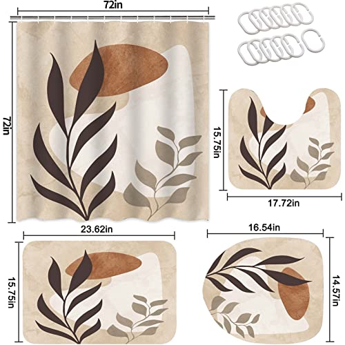 Kinuuis 4Pc Beige And Brown Bathroom Shower Curtain Sets Leaves And Flowers Bathroom Sets,Abstract Bathroom Sets With Rugs And Accessories,Watercolor Shower Curtain For Bathroom Decoration #TOP1
