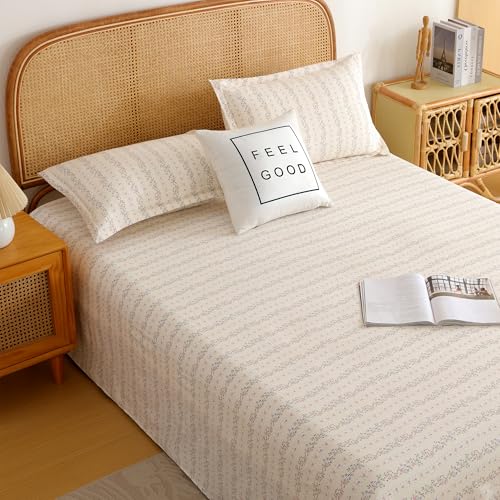 Image of Story@Home King Size Bedsheet | Air Cotton Flatsheet King Size with Two Pillow Covers| 240 TC | Super Soft Bed Sheet for King Size Bed | Floral Design (270 x 250 cm, Off White & Blue)