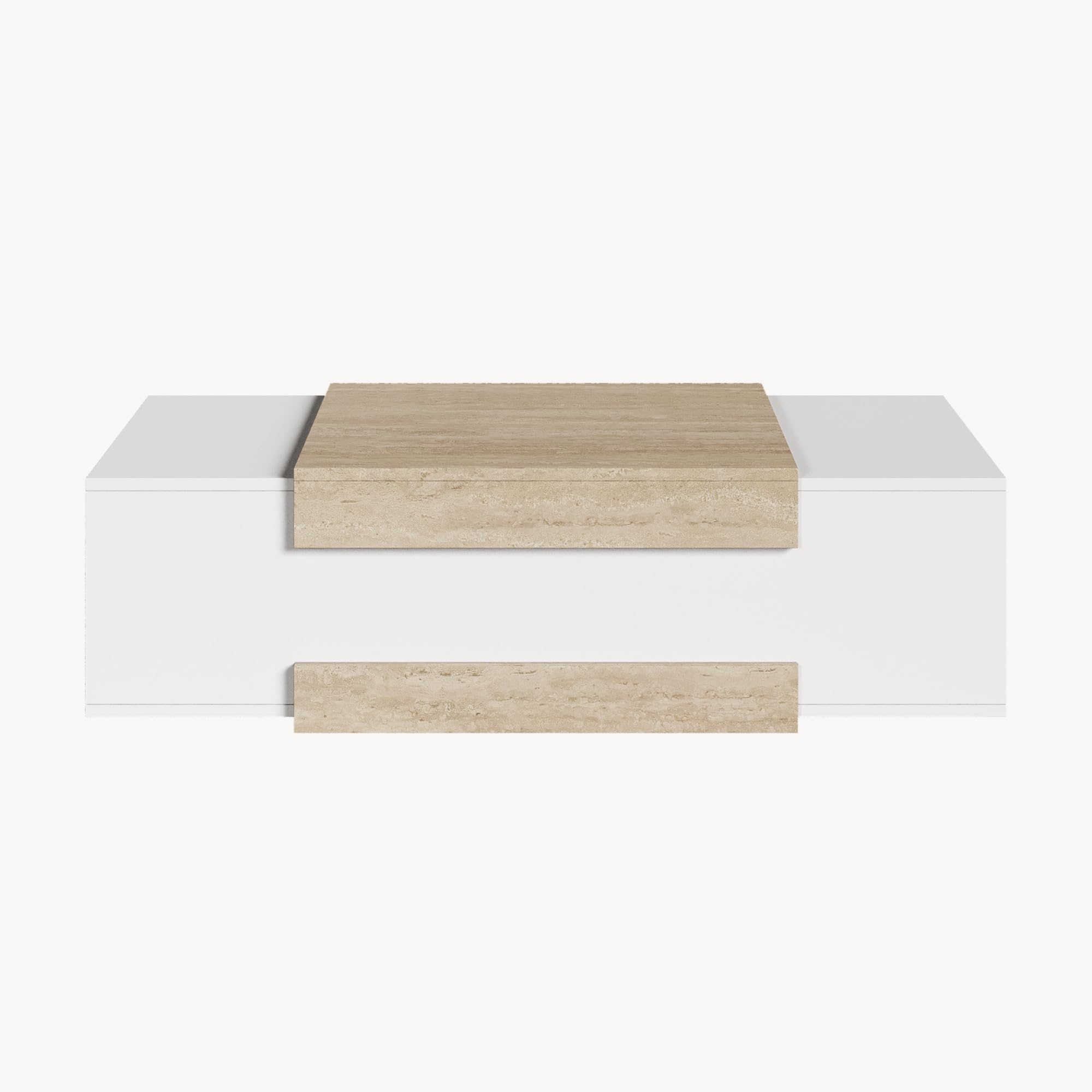 [en.casa] Couchtisch Eljak Wohnzimmertisch 110 x 57 x 31 cm Sofatisch mit 2 offenen Ablagefächern Beistelltisch rechteckig Kaffeetisch Weiß/Travertin