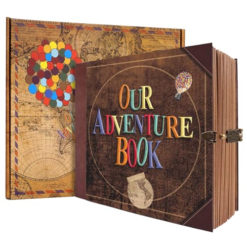 Our Adventure Book 146 Pages 8.9 * 7.7 Inch Scrapbook Photo Album,Retro Style Embossed Letter Cover Travel Diary Journal Scrap Book For Couples,Memory Book For Anniversary Wedding