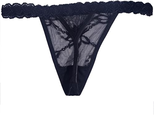 Miniatura 2 de LeDiYouGou Tanga de encaje sexy con letra personalizada para mujer, bragas de cristal personalizadas con nombre, Negro -, Talla única