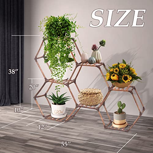 Wasumi Hexagonal Wood Plant Stand/Shelf Large 7 Tiers For Multiple Plants, Diy Flower Potted Holder For Outdoor, Indoor, Corner, Balcony, Patio, Garden, Living Room #TOP3