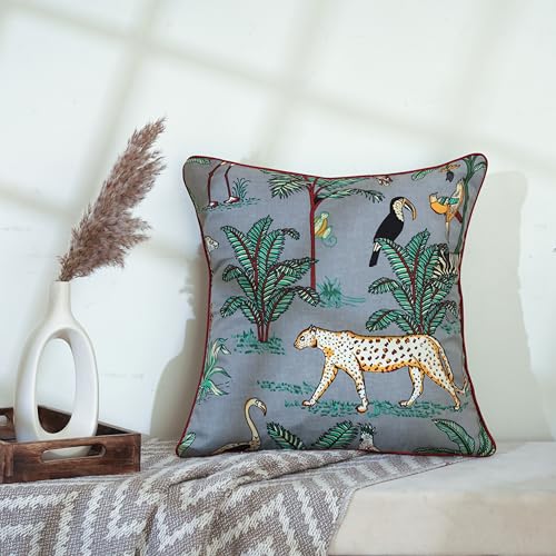 Image of 16 inch x 16 inch Cushion Covers Set of 5 Grey Forest Printed Cotton Decorative Square Cushion Covers Pack of 5 for Sofa Decor
