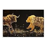 HDSDA Lienzo decorativo para pared con diseño de mercado de osos y mercado de toros para decoración de sala de estar, dormitorio, 20 x 30 cm