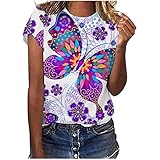 Tshirt for Female Herbst T-Shirts Polyester Kurzarm Rundhals Ski Coo Shirt Damen Weich Farbblock Cropped Passform Blau