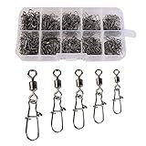 210 Stück Angel Wirbel Set Angeln Barrel Wirbel Angel-Zubehör Set Schnell Rollende Angeln Connector Lock Snaps Line zu Haken Spinnwirbel 2# 4# 5# 6# 8# mit Praktischer Sortier-Box