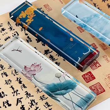 Amazon | 文鎮 クリスタルガラス文鎮 「ハスの花トンボ図」 透明 書道