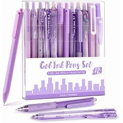 Four Candies Lavender Series Gel Pens, Black & Purple Ink Writing Pens with 0.5 mm Smooth Fine Point, School Office Stationery Supplies Desk Accessories Gifts for Women, Set of 12