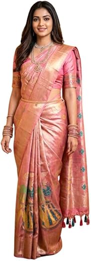 VFCollections Women's Kanchipuram Silk Pure Pattu Sarees With Blouse (112)