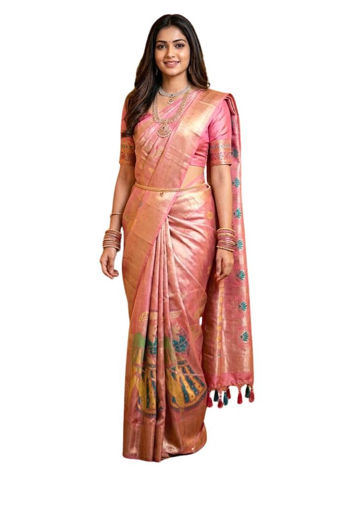 VFCollections Women's Kanchipuram Silk Pure Pattu Sarees With Blouse (112)