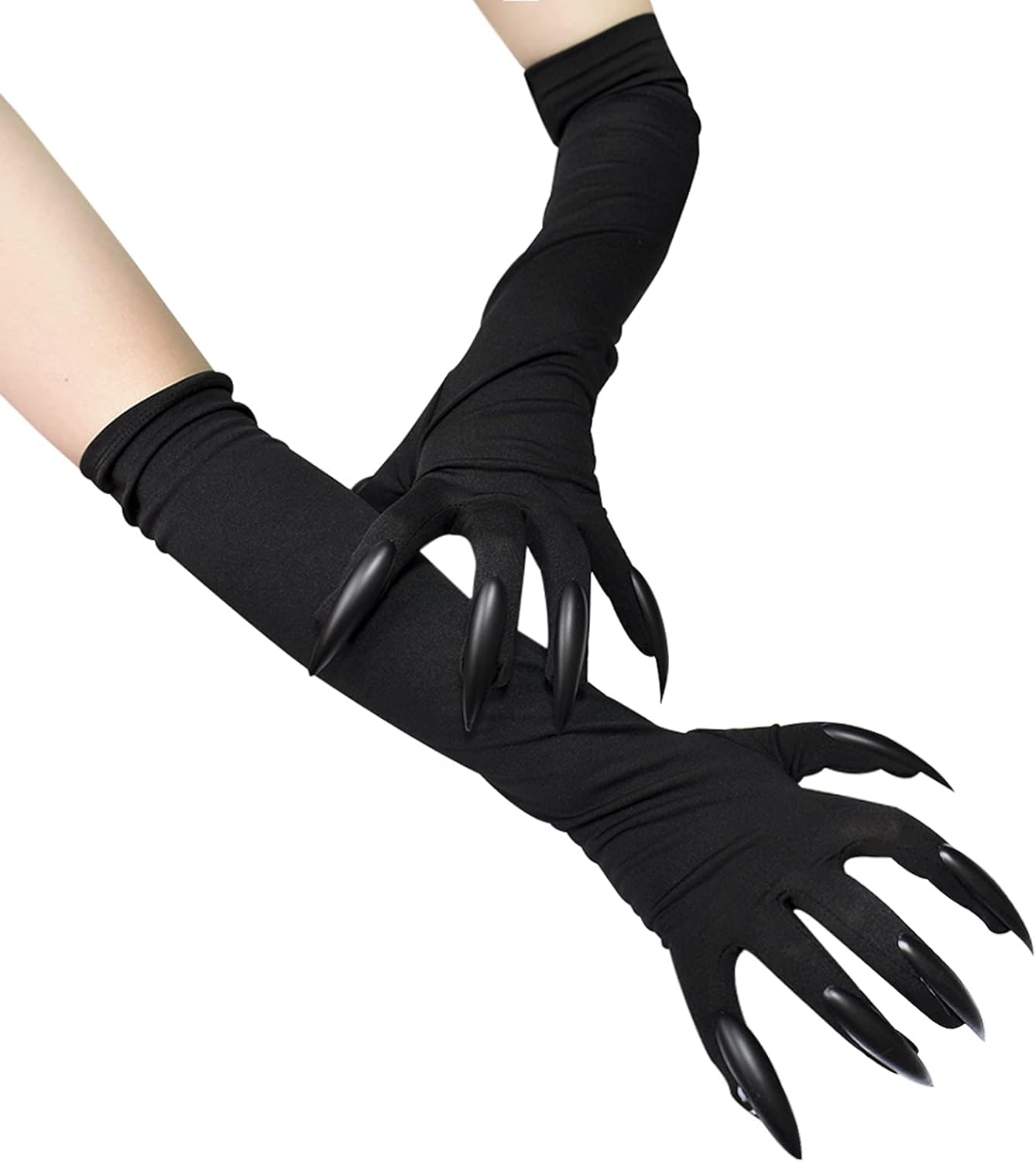 Holiberty Womens Elbow Long Opera 20s Satin Gloves Halloween Costume Fingernails Wolf Cat Paw Gloves Stretchy for Wedding Evening Party - Image 3
