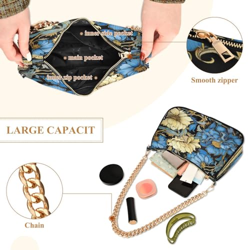 Image of Shoulder Bags for Women Flower Floral Hobo Tote Handbag Small Clutch Purse with Zipper Closure