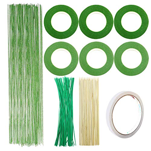 Woohome Floral Stem Arrangement Tools Kit with Wire Cutter Green Floral Tapes Gauge Green and Dark Brown and White Floral Stem Wire and Gauge Paddle Wire for Bouquet Stem Wrap Florist (Green)
