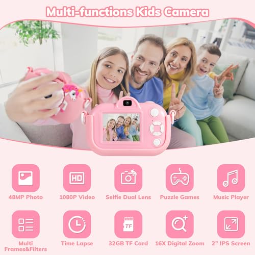 Image of toddler camera toys for girls age 3-12 birthday gift toys 48MP HD for kids digital camera HD 1080P video camera for toddlers toys gifts