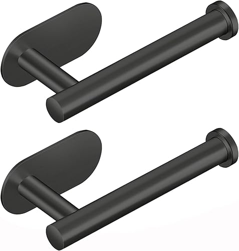 Miniatura 1 de Paquete de 2 soportes para papel higiénico, autoadhesivo, color negro mate, SUS304, soporte de pared de acero inoxidable para papel higiénico para