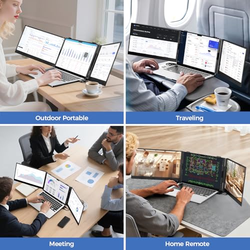 Image of Laptop Screen Extender, 14 inch Ultra Thin Lightweight(2.2lb) FHD 1080P Triple Portable Monitor for Laptops 13-17.3 inch, Plug-Play Aluminum Dual Monitor Extended for Mac /Windows, Business /Travel /Home /Office