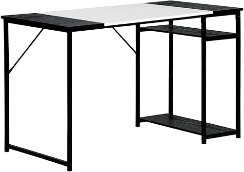 Miniatura 10 de FurnitureR Escritorio para computadora con estantes para espacios pequeños, escritorio simple para oficina en casa, escritorio de estudio,