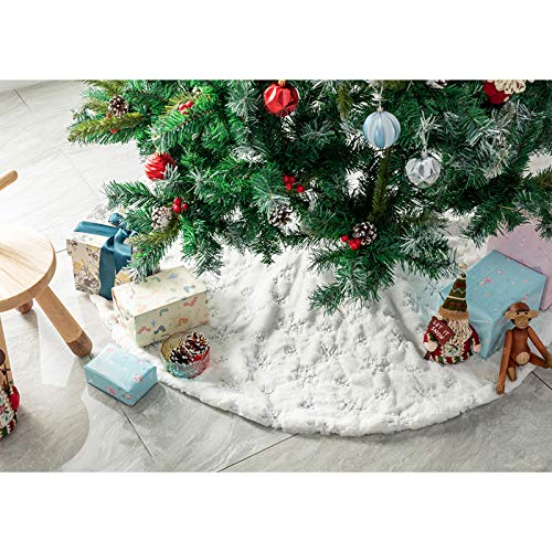 DegGod Plush Christmas Tree Skirts, 48 inches Luxury Snowy White Faux Fur Xmas Tree Base Cover Mat with Sequin Snowflakes for Xmas New Year Home Party Decorations (Silver, 48 inches) - Thumbnail 4