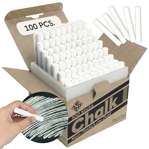 ZENO Chalk for Blackboard 100 Sticks White Non-Toxic Low Dust Classroom & School Chalk