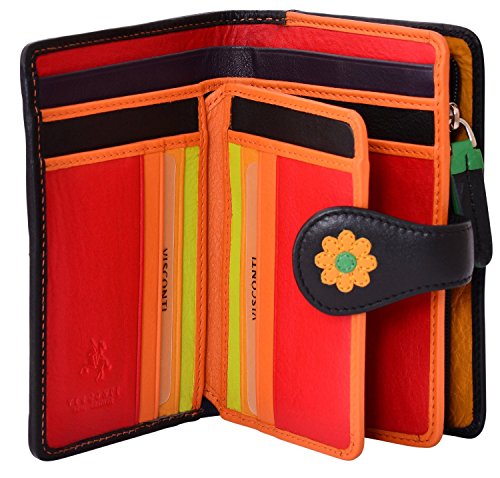 Visconti Spanish Ds-82 Womens Floral Multi Colored Bifold Wallet Daisy Collec. - Black Multi, Medium #TOP3