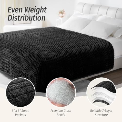 Image of Wemore Fleece Weighted Blanket for Adults (48 inch x 72 inch 15lbs, Black), Dual Sided Cozy Soft Sherpa Heavy Blanket, 3D Imitation Turtle Shell Warm Jacquard Flannel Weighted Blankets