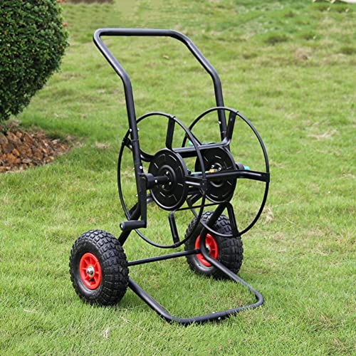 散水用ホースリール ガーデンホースリールカート(車輪付き)、頑丈なスチール製ガーデン、屋外用水道管ラック(植栽用、農業灌漑用、水道管ラック、巻き取りツール)
