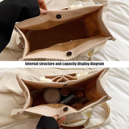 Image of Cherry Tote Bag for Women Canvas Patched Purse Cute Shoulder Bag Multi-Pocket Satchel Handbag for work travel