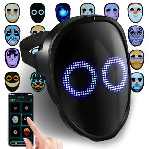 AIGLUN LED Face Transforming Mask with Gesture Control Fun - Cool stuff Halloween Cosplay and Christmas Parties